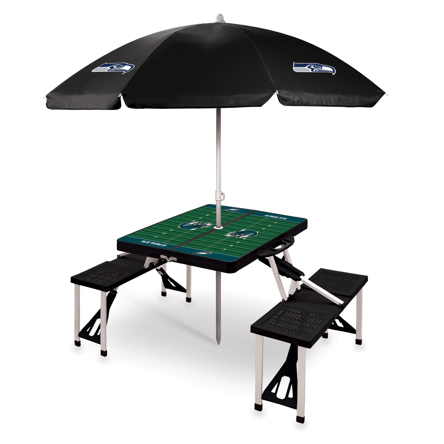 Seattle Seahawks - Picnic Table Portable Folding Table with Seats and Umbrella