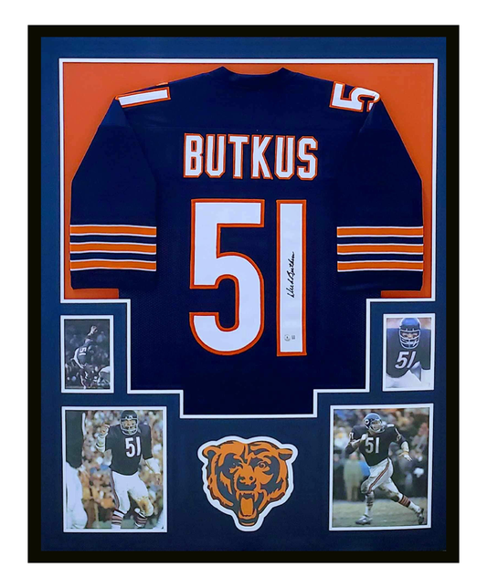 Dick Butkus Autographed Chicago Bears Jersey Framed 35x43 JSA COA