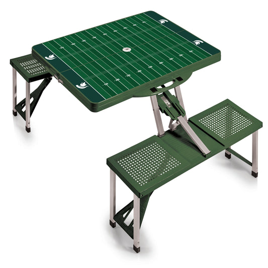 Michigan State Spartans Football Field - Picnic Table Portable Folding Table with Seats