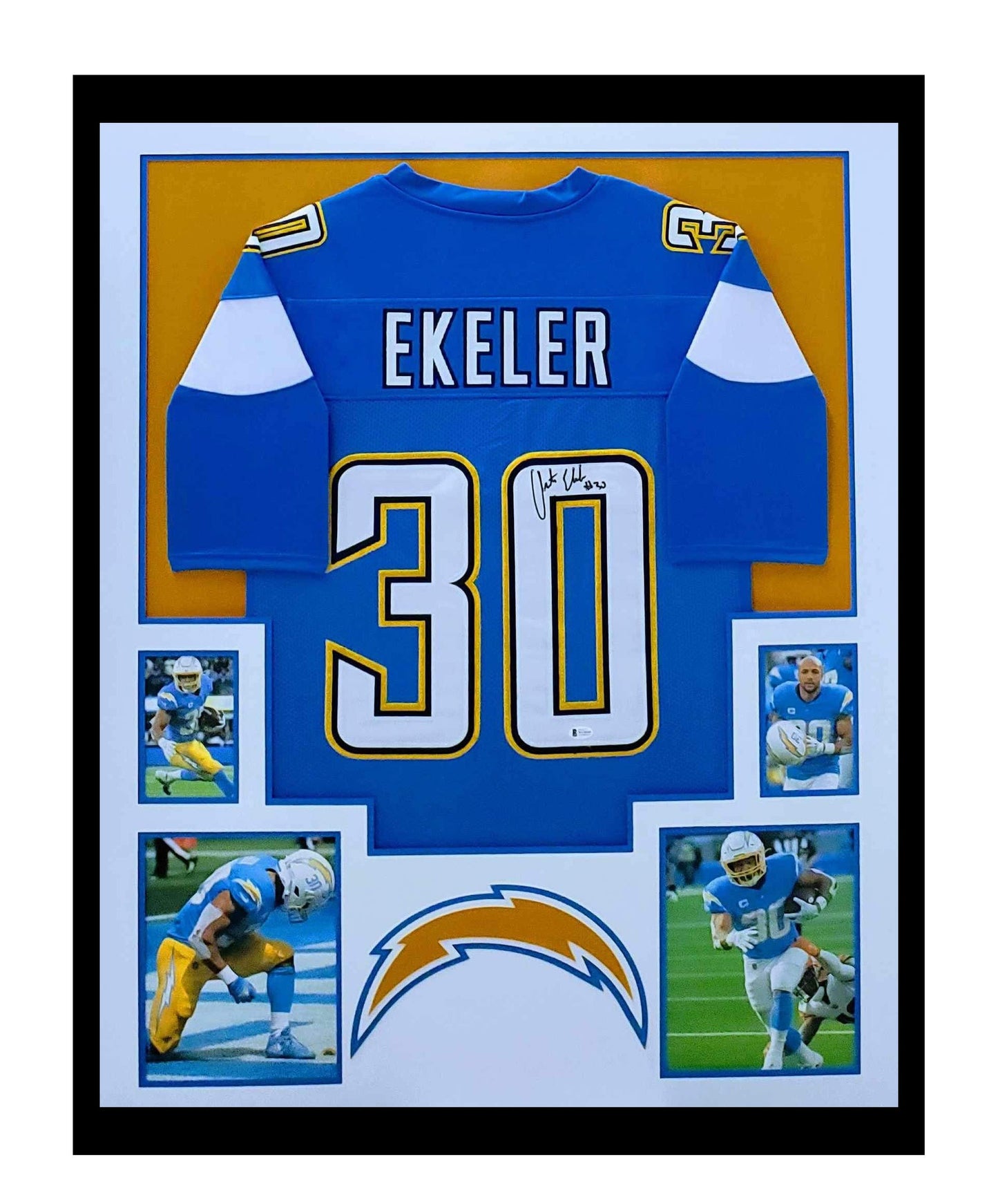 Austin Ekeler Autographed Los Angeles Chargers Jersey Framed 35x43 Beckett COA