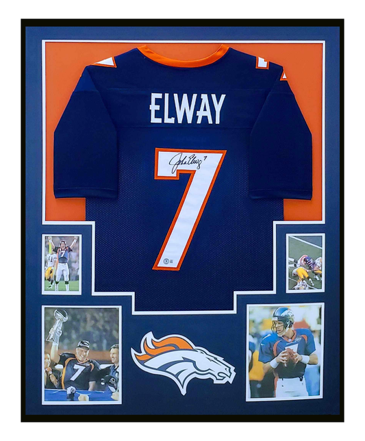 John Elway Autographed Denver Broncos Jersey Framed 35x43 BAS COA