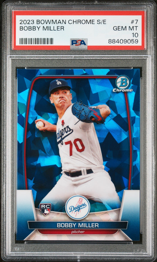 Graded 2023 Topps Bowman Chrome Sapphire Edition Bobby Miller #7 Rookie RC Baseball Card PSA 10 Gem Mint