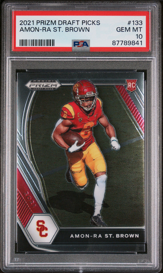 Graded 2021 Panini Prizm DP Amon-Ra St. Brown #133 Rookie RC Football Card PSA 10 Gem Mint