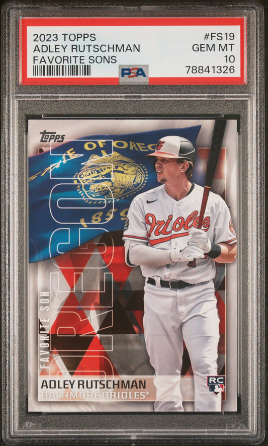 Graded 2023 Topps Adley Rutschman #FS19 Favorite Sons Rookie RC Baseball Card PSA 10 Gem Mint