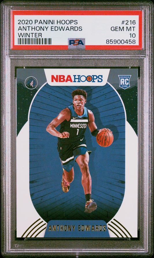 Graded 2020-21 Panini Hoops Anthony Edwards #216 Winter Rookie RC Basketball Card PSA 10 Gem Mint