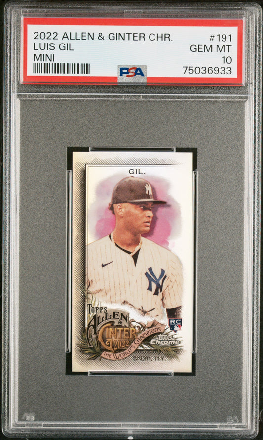 Graded 2022 Topps Allen & Ginter Chrome Luis Gil #191 Mini Rookie RC Baseball Card PSA 10 Gem Mint