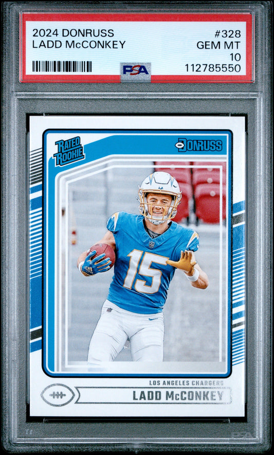 Graded 2024 Panini Donruss Ladd McConkey #328 Rookie RC Football Card PSA 10 Gem Mint