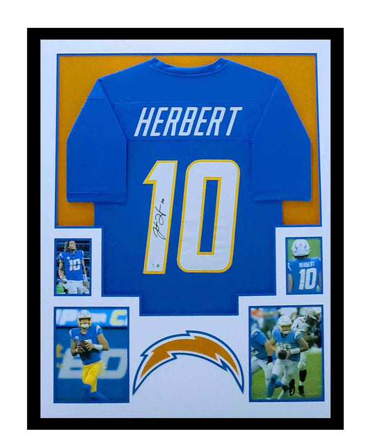 Justin Herbert Autographed Los Angeles Chargers Jersey Framed 35x43 Beckett COA