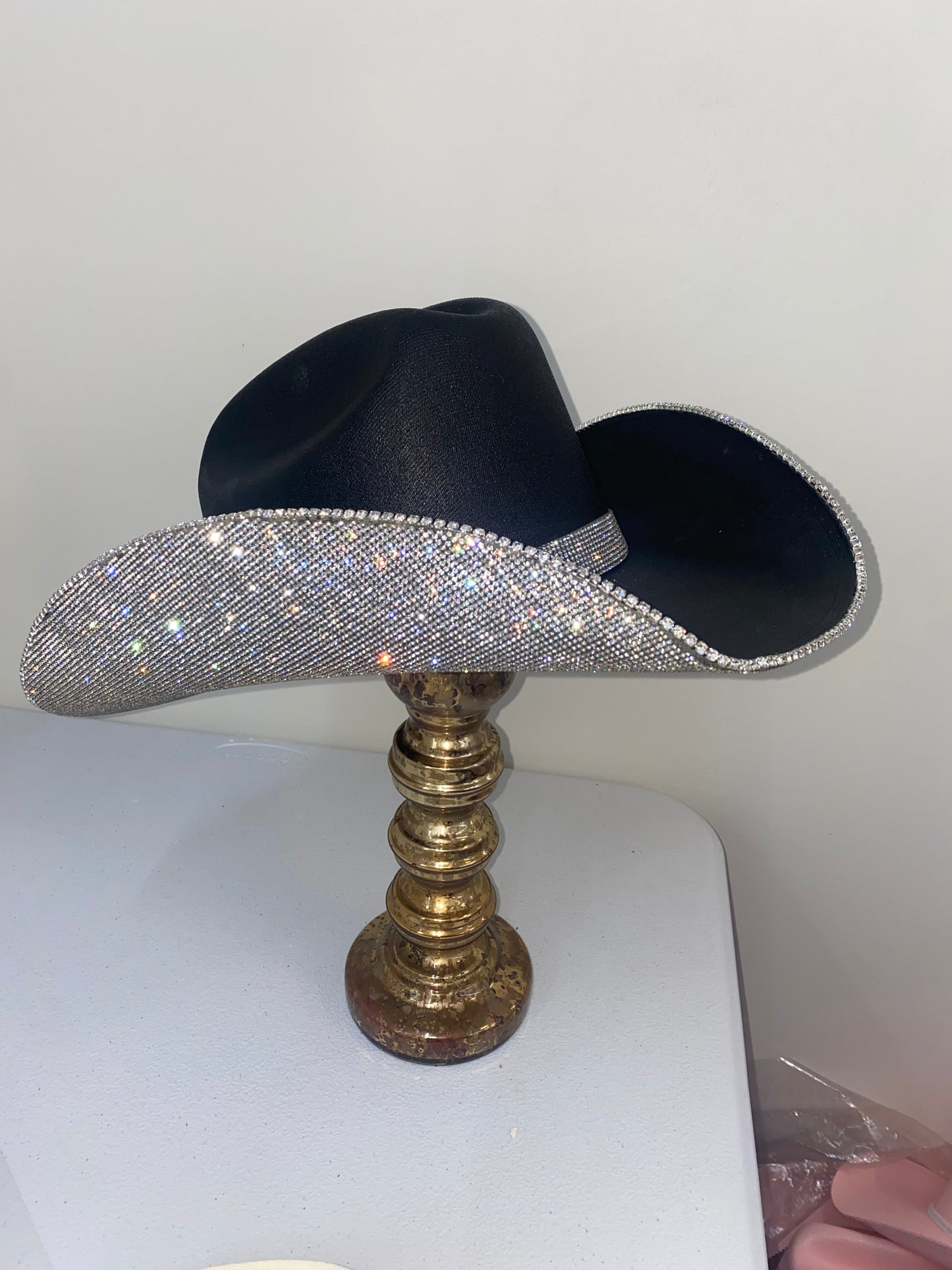 Square shaped Black & Crystal Hat