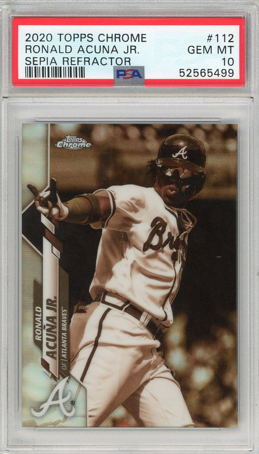Graded 2020 Topps Chrome Ronald Acuna Jr. #112 Sepia Refractor Baseball Card PSA 10 Gem Mint