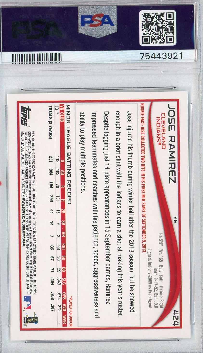 Graded 2014 Topps Jose Ramirez #424 Rookie RC Baseball Card PSA 10 Gem Mint