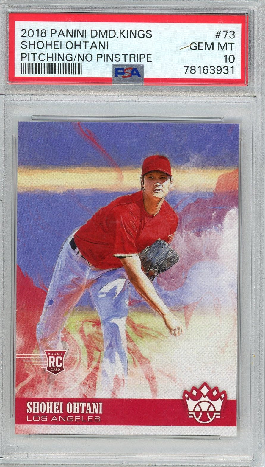 Graded 2018 Panini Diamond Kings Shohei Ohtani #73 Pitching/No Pinstripe Rookie RC Baseball Card PSA 10 Gem Mint