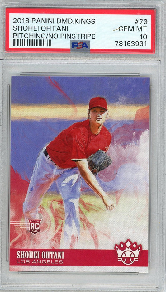 Graded 2018 Panini Diamond Kings Shohei Ohtani #73 Pitching/No Pinstripe Rookie RC Baseball Card PSA 10 Gem Mint