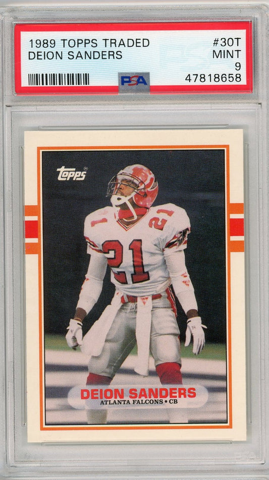Graded 1989 Topps Traded Deion Sanders #30T Rookie RC Football Card PSA 9 Mint