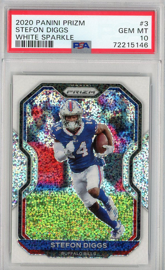 Graded 2020 Panini Prizm Stefon Diggs #3 White Sparkle Football Card PSA 10 Gem Mint