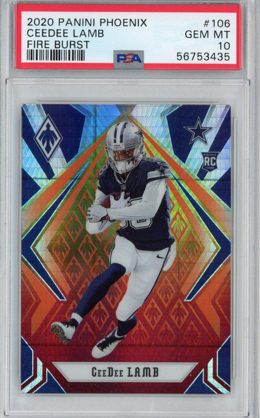 Graded 2020 Panini Phoenix CeeDee Lamb #106 Fire Burst Rookie RC Football Card PSA 10 Gem Mint