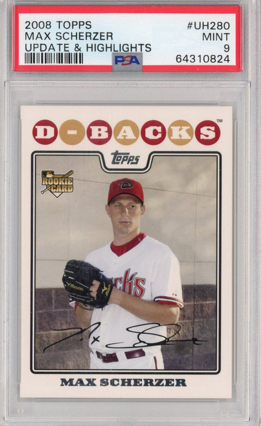 Graded 2008 Topps Update & Highlights Max Scherzer #UH280 Rookie RC Baseball Card PSA 9 Mint