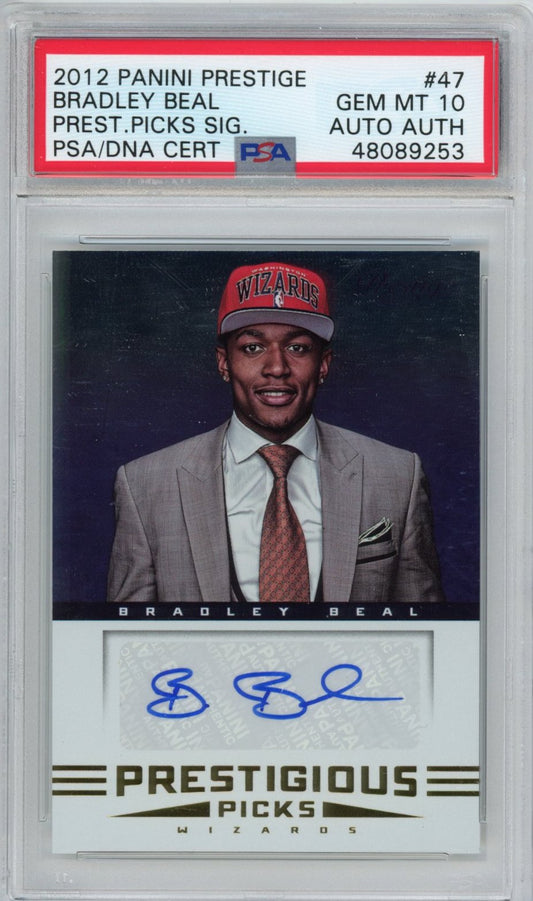 Graded 2012-13 Panini Prestige Bradley Beal #47 Prestigous Picks Auto Signatures Rookie RC Basketball Card PSA 10 Gem Mint