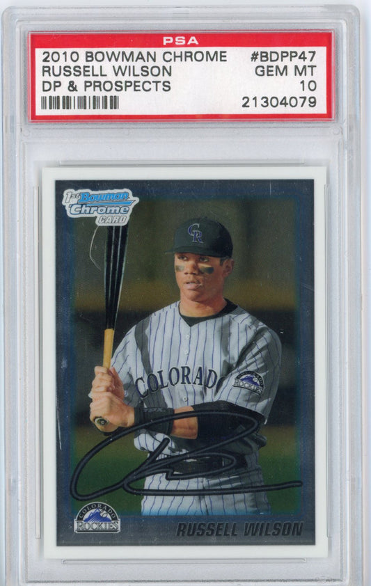Graded 2010 Bowman Draft Picks & Prospects Russell Wilson #BDPP47 Chrome Rookie RC Football Card PSA 10 Gem Mint