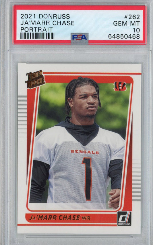 Graded 2021 Panini Donruss Ja'Marr Chase #262 Portrait Rookie RC Football Card PSA 10 Gem Mint