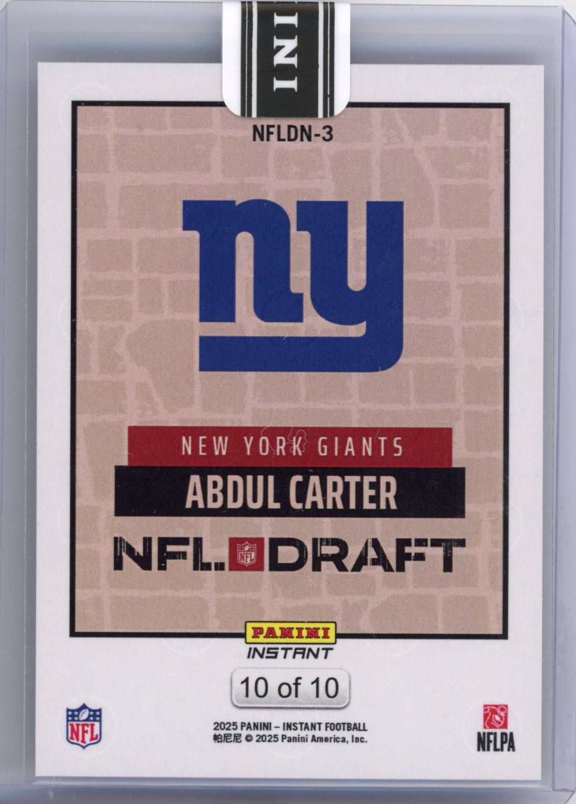 2025 Panini Instant NFL Abdul Carter #DN3 Draft Night Red /10 Rookie RC Football Card