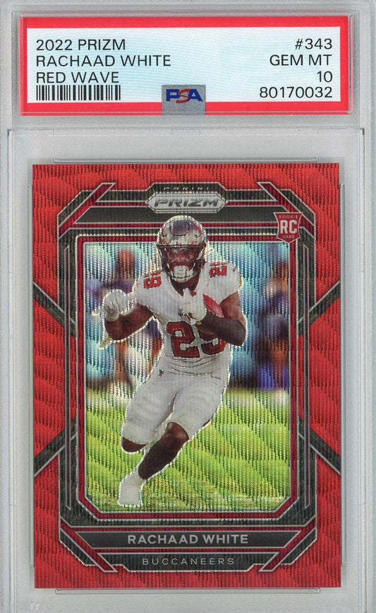 Graded 2022 Panini Prizm Rachaad White #343 Red Wave Rookie RC Football Card PSA 10 Gem Mint