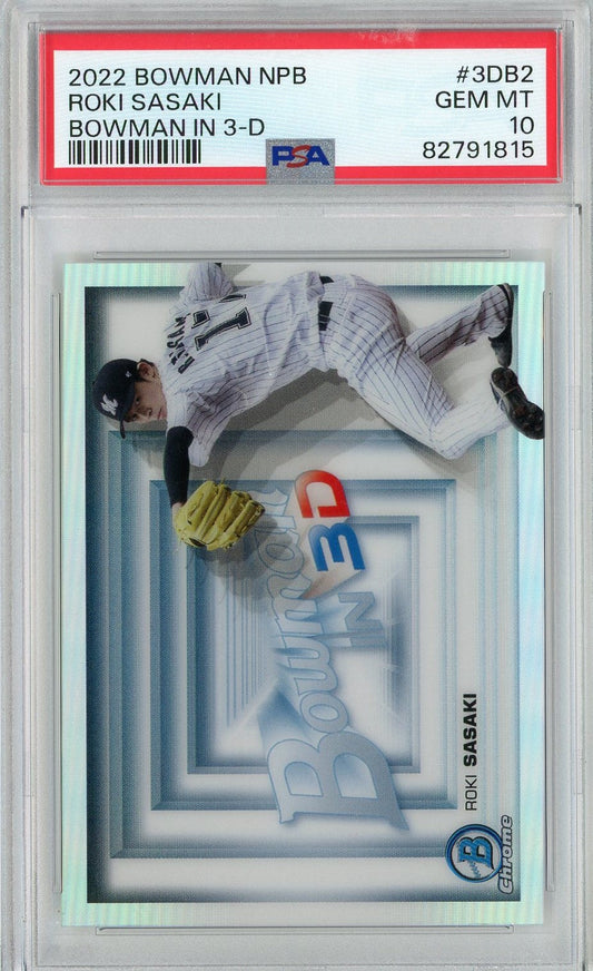 Graded 2022 Bowman NPB Roki Sasaki #3DB2 Bowman In 3-D Rookie RC Baseball Card PSA 10 Gem Mint