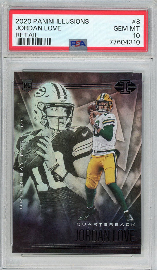 Graded 2020 Panini Illusions Jordan Love #8 Retail Rookie RC Football Card PSA 10 Gem Mint