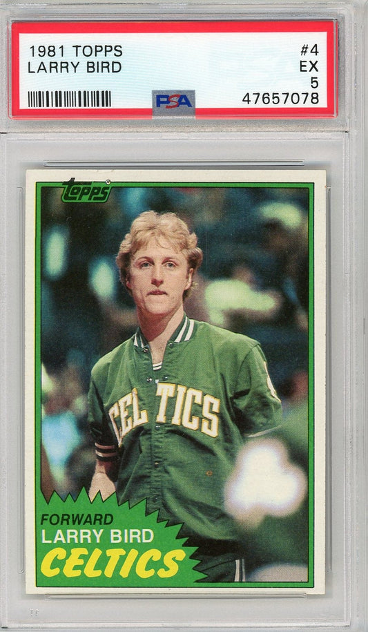 Graded 1981 Topps Larry Bird #4 2nd Year Basketball Card PSA 5 Excellent