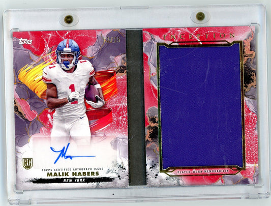 2024 Topps Inception Malik Nabers #ARBCMN Auto Book Relic Red /25 Rookie RC Football Card