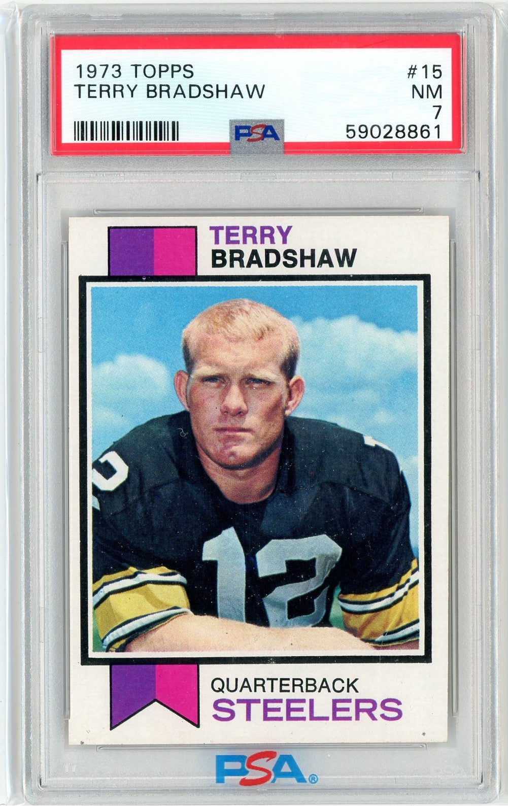 Graded 1973 Topps Terry Bradshaw #STEELERS Football Card PSA 7 Near Mint