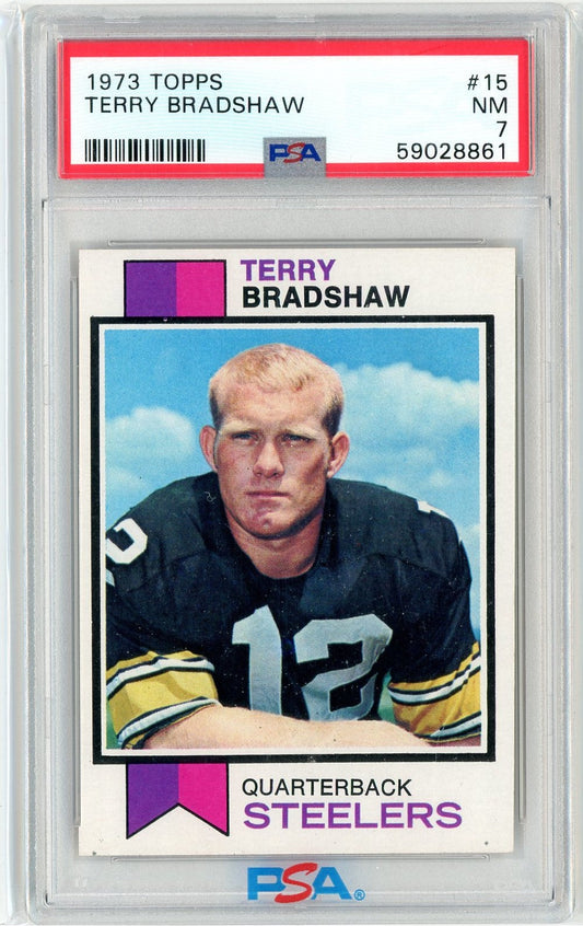 Graded 1973 Topps Terry Bradshaw #STEELERS Football Card PSA 7 Near Mint