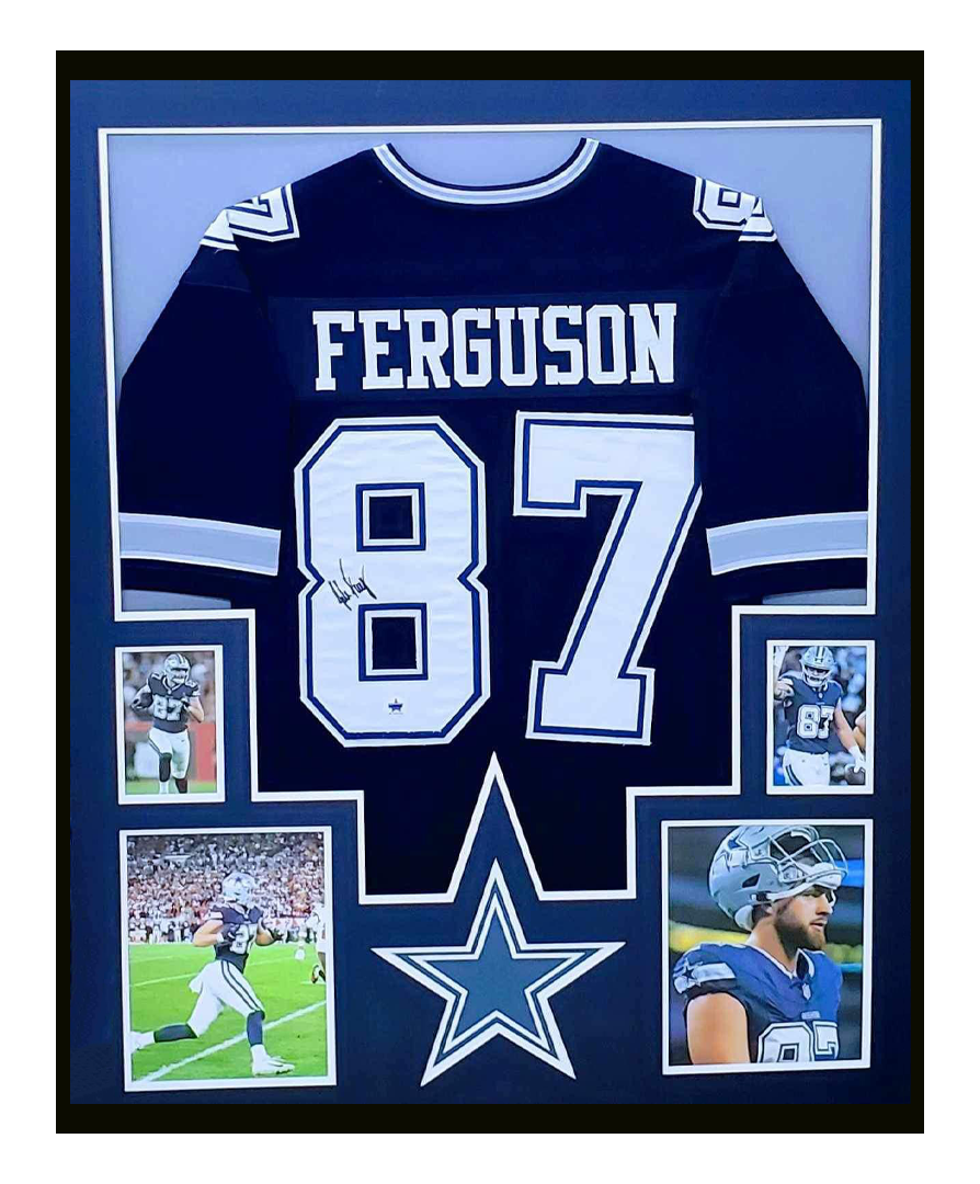 Jake Ferguson Autographed Dallas Cowboys Jersey Framed 35x43 COA