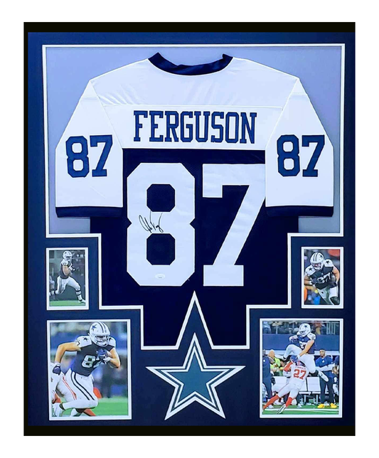 Jake Ferguson Autographed Retro Dallas Cowboys Jersey Framed 35x43 JSA COA