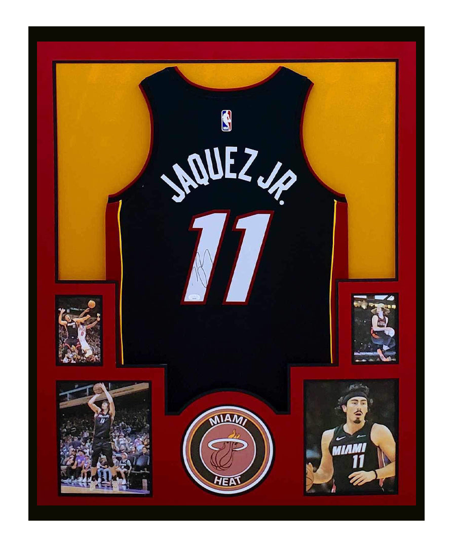 Jamie Jaquez Jr. Autographed Jersey Framed 35x43 Miami Heat Alternate Jersey JSA COA