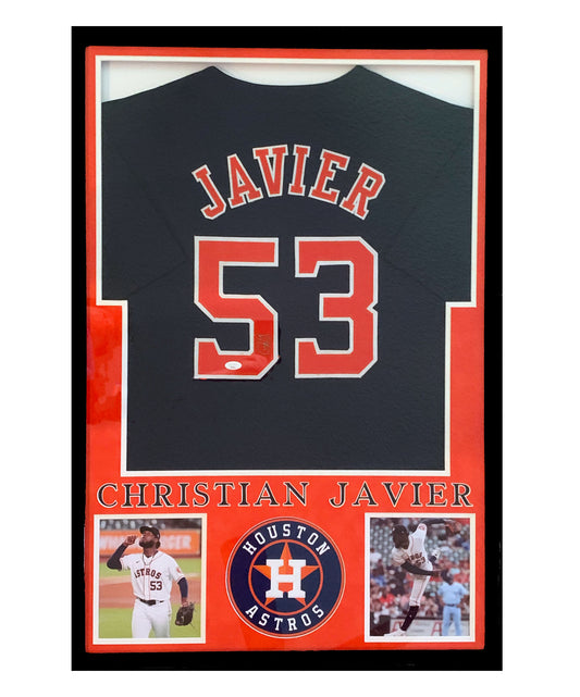 Christian Javier Autographed Signed Framed Houston Astros Jersey JSA COA 32X36