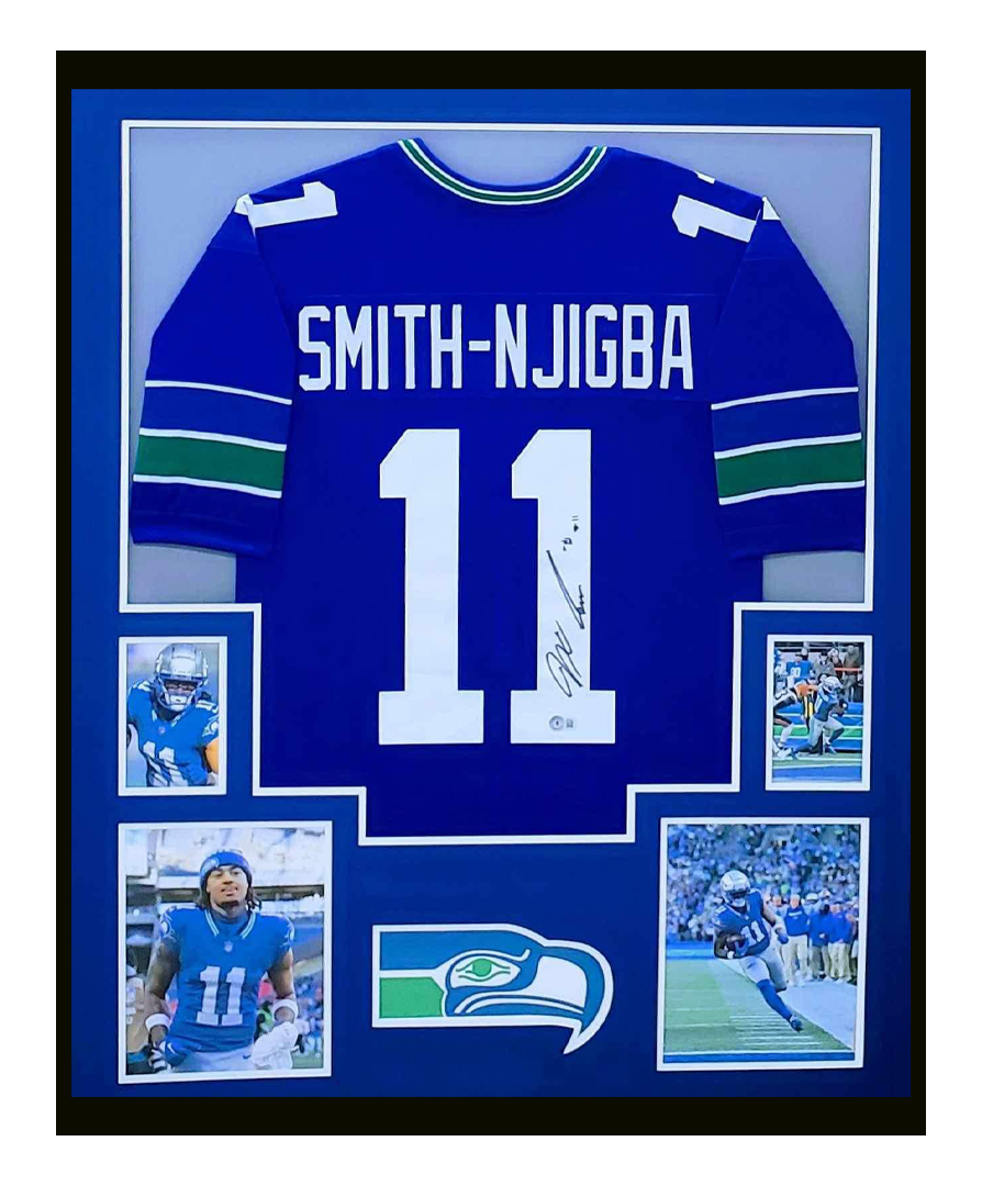 Jaxon Smith-Ngigba Autographed Retro Seattle Seahawks Jersey Framed 35x43 Beckett COA