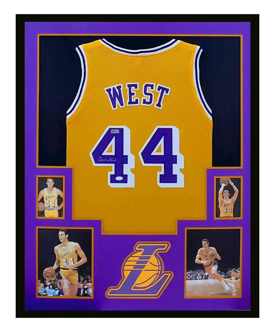 Jerry West Autographed Jersey Framed 35x43 Los Angeles Lakers COA