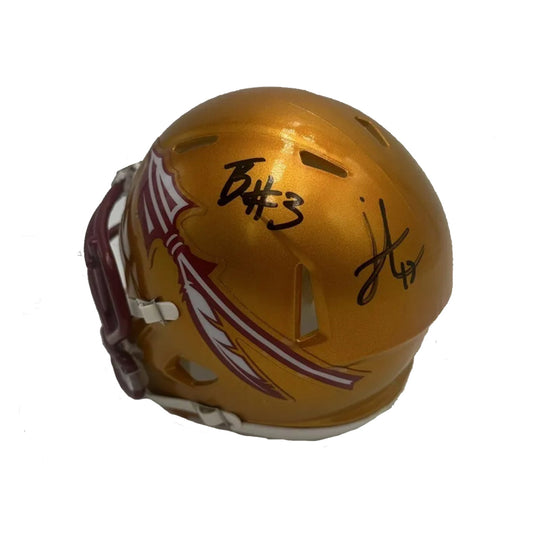 Jordan Travis & Trey Benson Autographed Florida State Mini Helmet