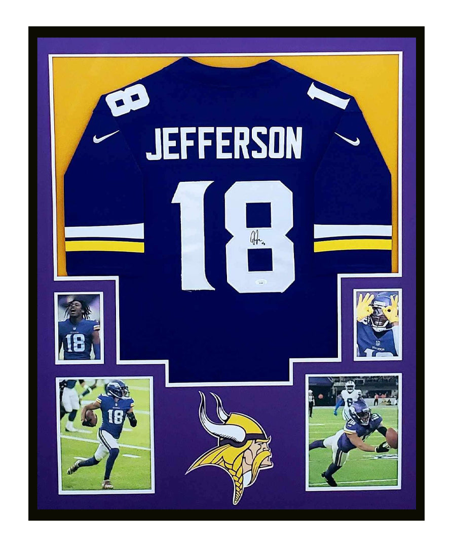 Justin Jefferson Autographed Minnesota Vikings Jersey Framed 35x43 JSA COA