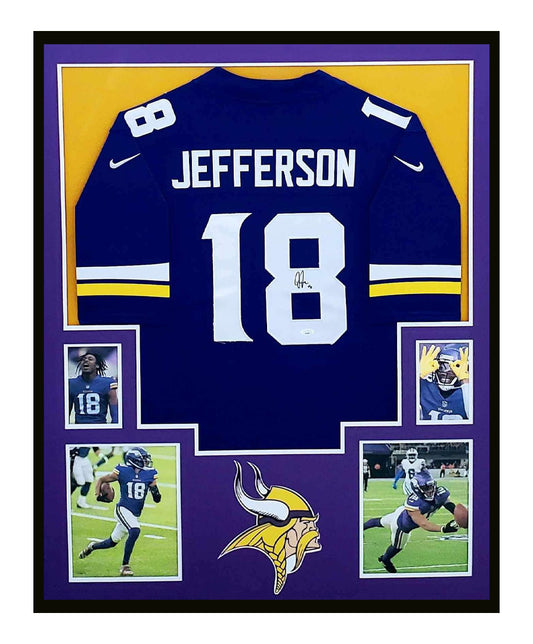 Justin Jefferson Autographed Minnesota Vikings Jersey Framed 35x43 JSA COA