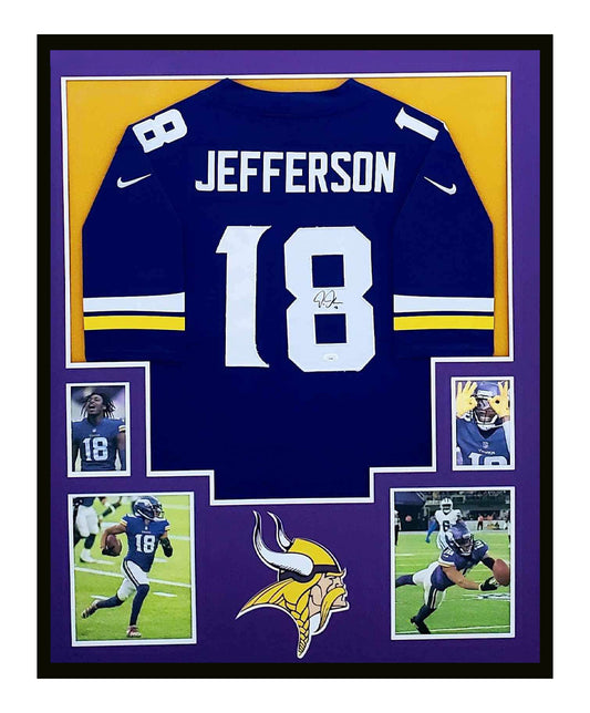 Justin Jefferson Autographed Minnesota Vikings Jersey Framed 35x43 JSA COA