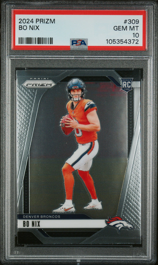 Graded 2024 Panini Prizm Bo Nix #309 Rookie RC Football Card PSA 10 Gem Mint