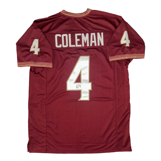 Keon Coleman Autographed Custom Florida State Seminoles Garnett Jersey "Short Sig"