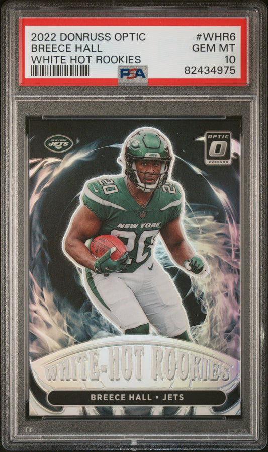 Graded 2022 Panini Donruss Optic Breece Hall #WHR6 White Hot Rookies Rookie RC Football Card PSA 10 Gem Mint
