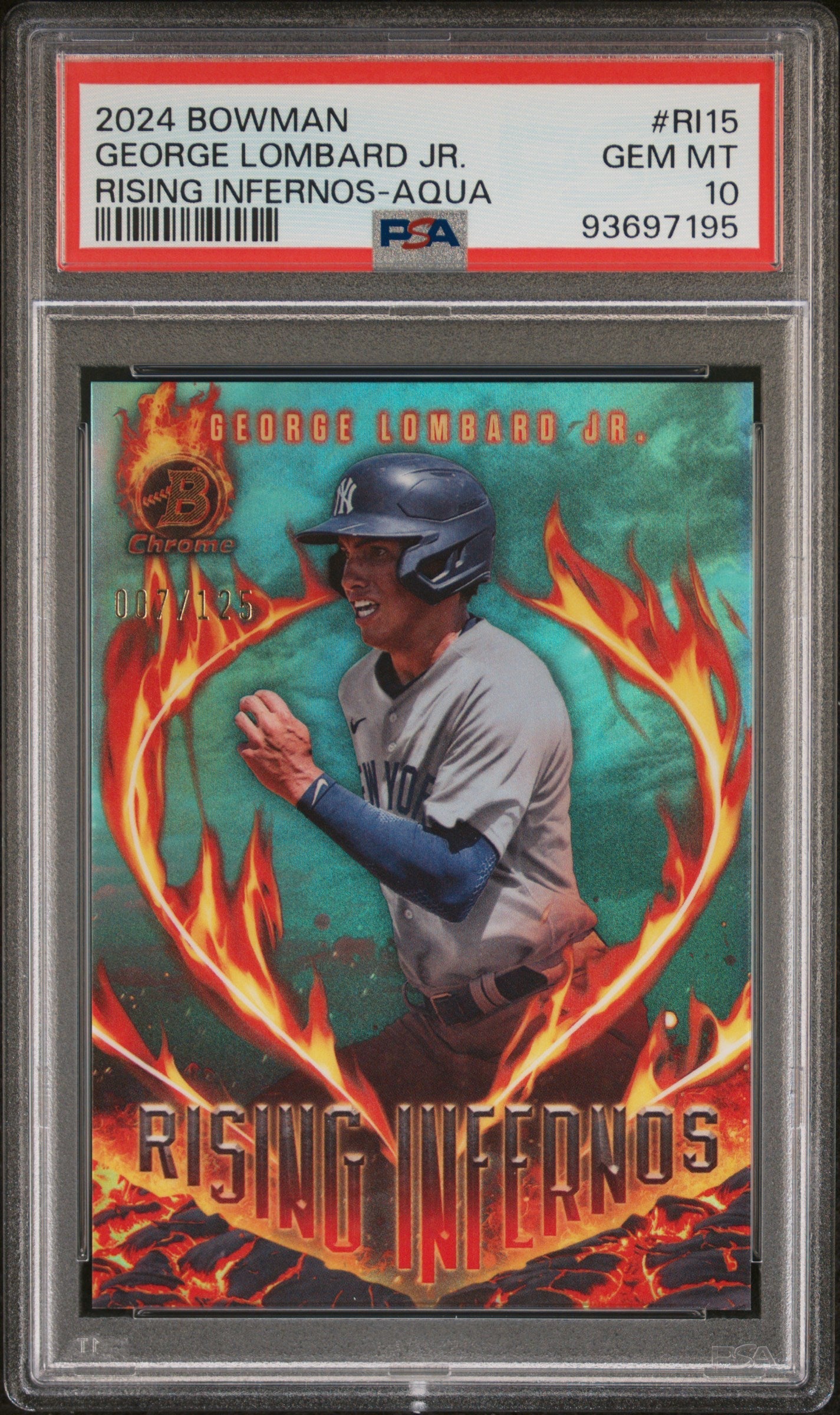 Graded 2024 Topps Bowman George Lombard Jr #RI15 Rising Infernos Aqua #/125 Rookie RC Baseball Card PSA 10 Gem Mint