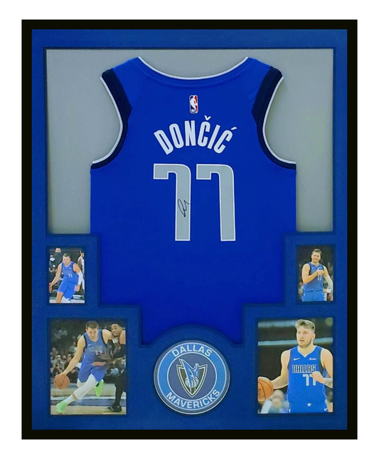 Luka Doncic Autographed Jersey Framed 35x43 Dallas Mavericks Short Sig