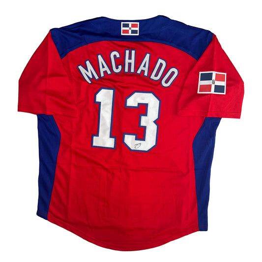 Manny Machado Autographed WBC Dominican Republic Red Jersey JSA COA San Diego Padres