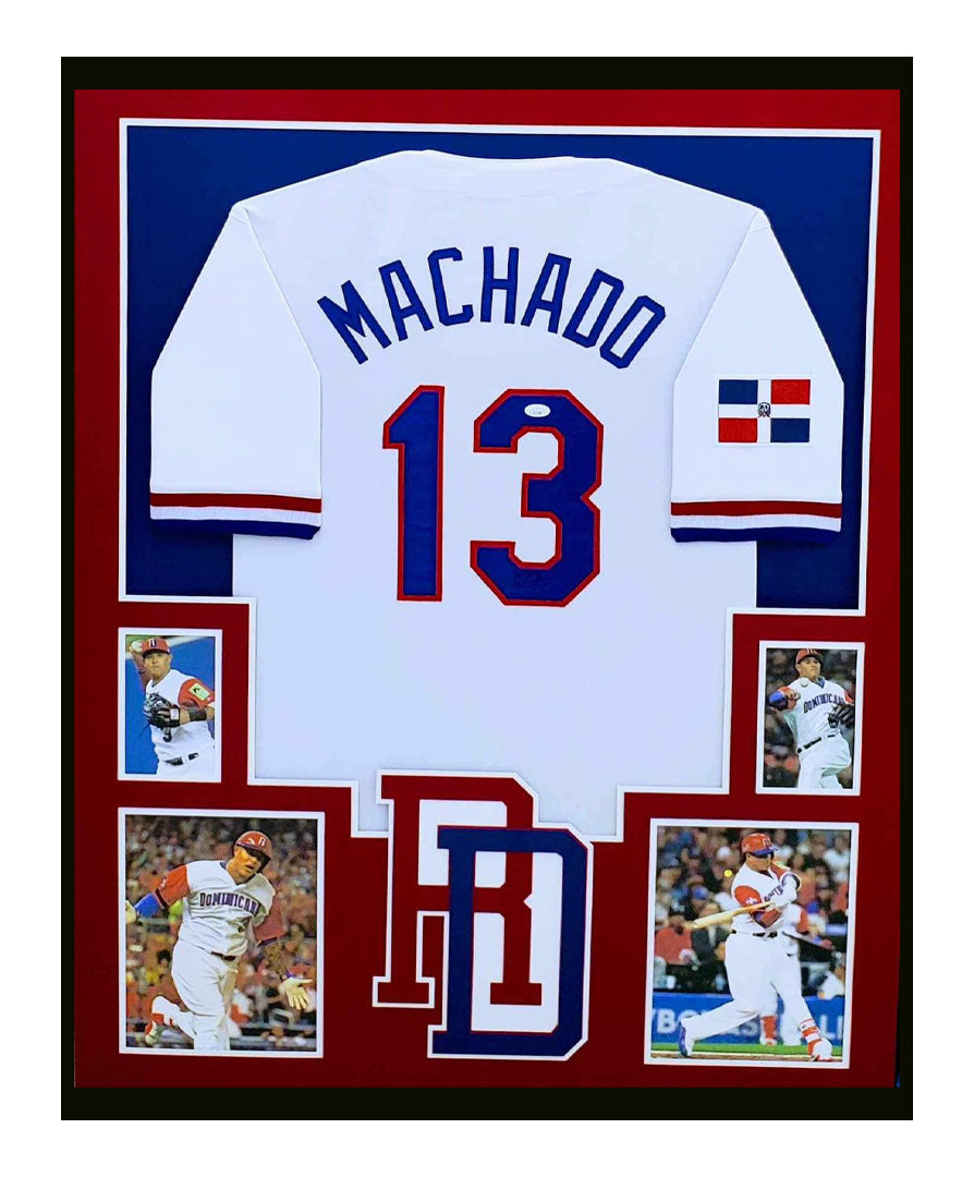 Manny Machado Autographed Framed Dominican Republic Jersey 35x43