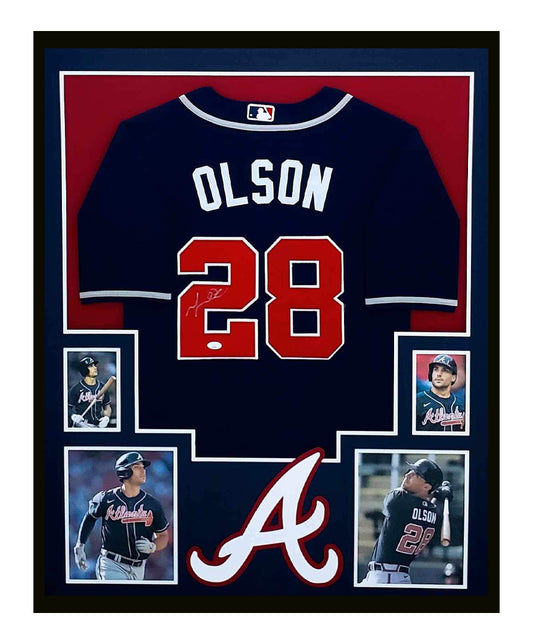 Matt Olson Autographed Framed Atlanta Braves Jersey 35x43 JSA COA